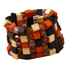 Buntes quadratisches Holzperlenarmband mit Acrylperlen für-Kacai