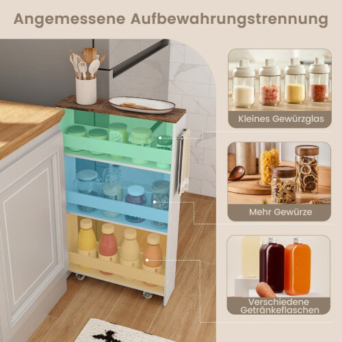 Slanke keukentrolley, 4-laags opbergwagen, wit
