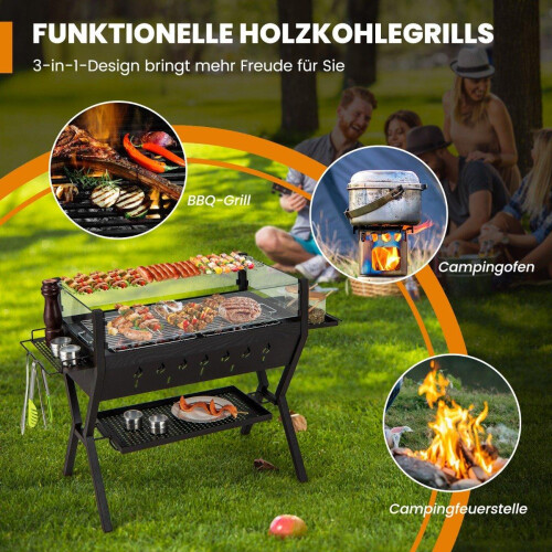Kulgrill med forrude, krydderistativer og rustfri stålriste
