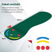 Mata do puttingu w golfa 300x96 cm z 3 kubkami i chorągiewką