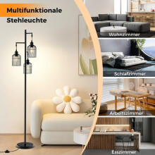 Lampă de podea industrială, 3 abajouri, întrerupător cu picior, negru, 169 cm