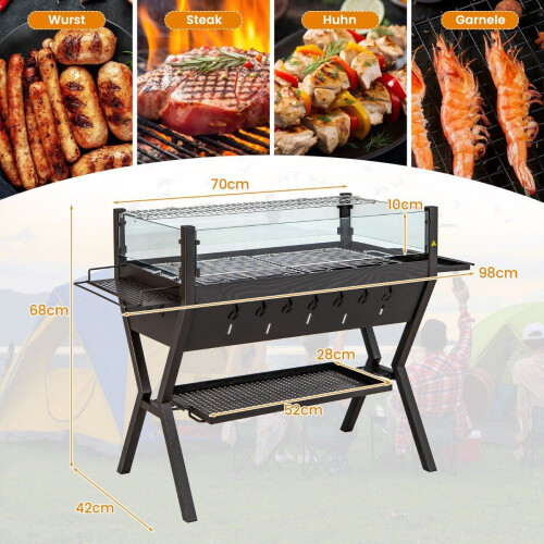 Kulgrill med forrude, krydderistativer og rustfri stålriste 2