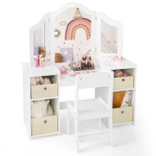 2-in-1 kinderkaptafel met verwijderbare spiegel en opbergruimte