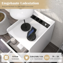 Nachtkastje met oplaadstation, 2 lades, USB-poorten, wit