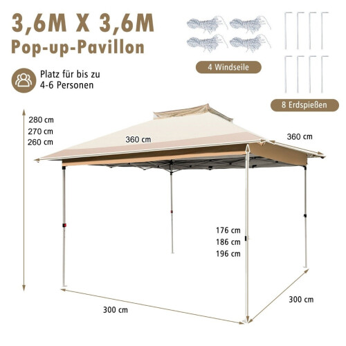 Pop-Up-Pavillon mit Moskitonetz, UV 50+, 3,6 x 3,6 m, Khaki 2
