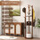 Otočný dřevěný věšák na kabáty se 3 policemi a 9 háčky, ořech 4