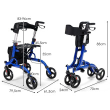2-in-1 looprek en rollator met zitting, tas en dubbele remmen