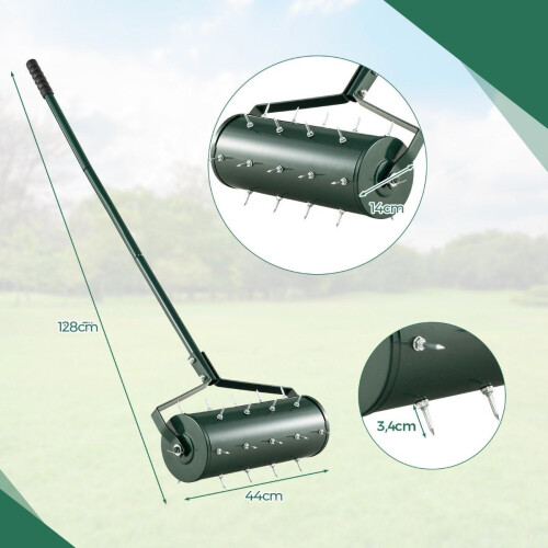 Manual Lawn Aerator Roller - 44x128 cm, 27 Spikes, Ergonomic Handle 1