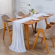 Chemin de table élégant en mousseline pour la décoration de réception de mariage, chemin de table en polyester translucide avec un design