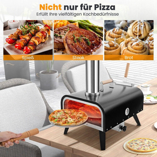 Udendørs pizzaovn i rustfrit stål med sten og termometer 2