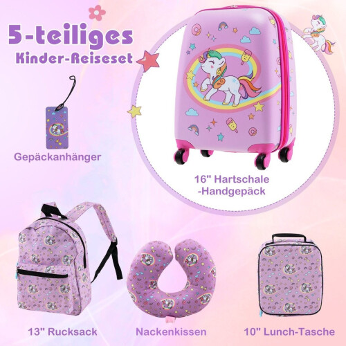 Kids' 5-Piece Luggage Set: 16"" Suitcase, Backpack, Pink 2