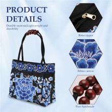 Chinese Style Women Handbag Embroidery Ethnic Summer Fashion Handmade Flowers Ladies Tote Shoulder Bags -body (Blue Peony)