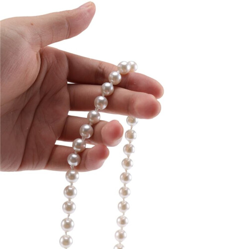 Faux Pearl Long Sweater Chain Necklace White 1