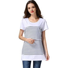 Maternity Breastfeeding Shirt Stripe Designs Pregnancy-White L
