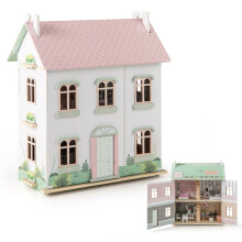 Maison de poupée en bois à 3 étages avec toits et portes réversibles