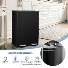 Poubelle de cuisine Ă double compartiment 60 L - Fermeture en douceur, noire