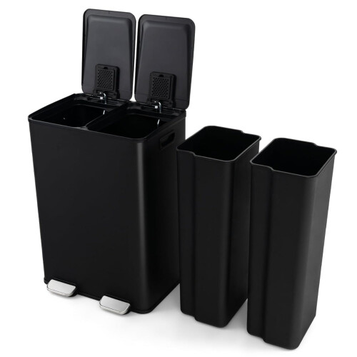 Küchen-Mülleimer mit zwei Fächern, 60 l, Soft-Close, Schwarz 1