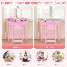 Coiffeuse pour enfants avec tabouret, miroir LED et rangement