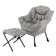 Fauteuil inclinable avec ottoman, accoudoirs et poche latérale - Gris