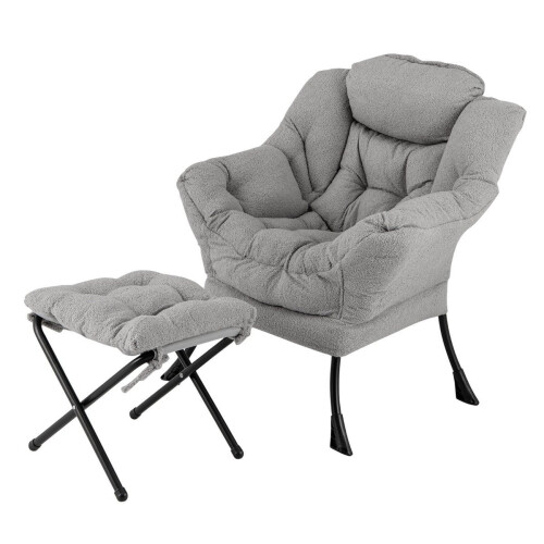 Recliner Chair with Ottoman, Armrests, Side Pocket - Gray