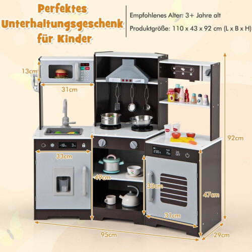 Cucina giocattolo in legno per bambini con luci e suoni, marrone 1