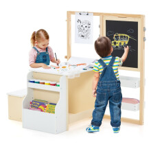 Chevalet d'art en bois pour enfants avec tableau noir et tableau blanc