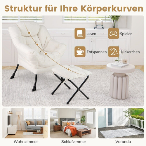 Scaun rabatabil cu cotiere, otoman, Sherpa bej 2