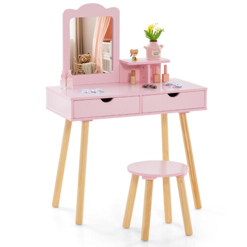 Kids Vanity & Desk Set with Removable Mirror, Pink 1