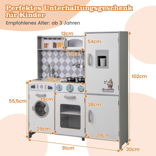 Ensemble de cuisine en bois avec machine à glaçons et cuisinière 1