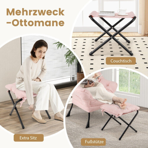 Scaun rabatabil cu cotiere, buzunar lateral, otoman - roz 2