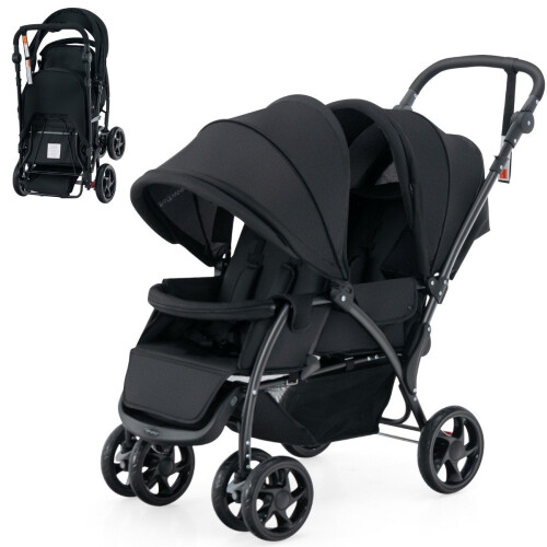 Poussette double pliable avec dossier réglable, noire 1