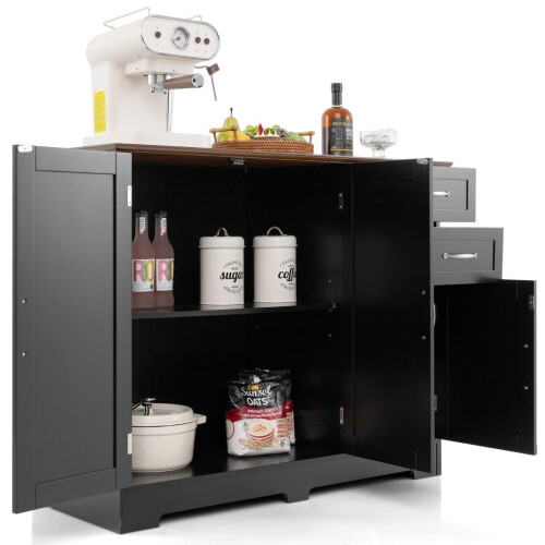 Black Kitchen Sideboard with Adjustable Shelves & Drawers 1