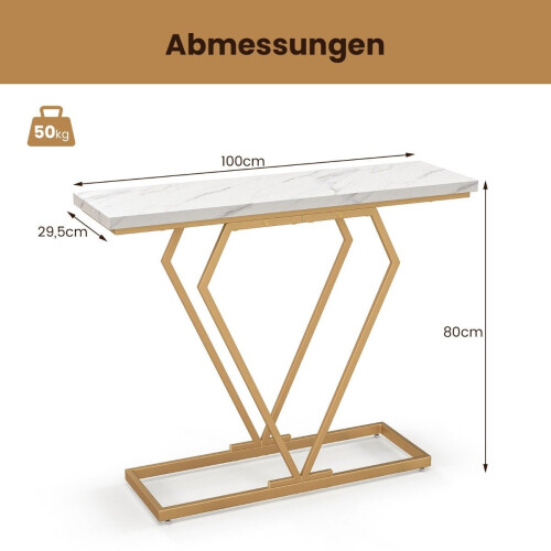 Console Table with Marble Look, Gold Frame, 100x29.5x80 cm 1