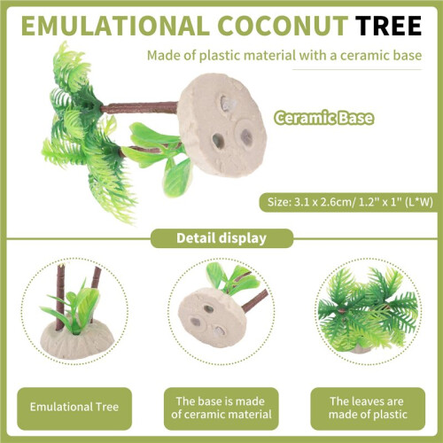 Fish Tank Emulational  Coconut Tree Water Plants Decor w Ceramic Base 1