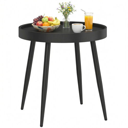 Outsunny Outsunny Round Garden Table, Outdoor Coffee Side Table with Plastic Top 1