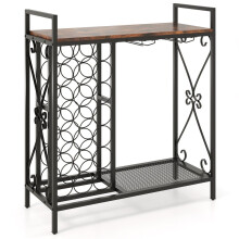 Casier à vin pour 21 bouteilles avec support pour verres et plateau de table
