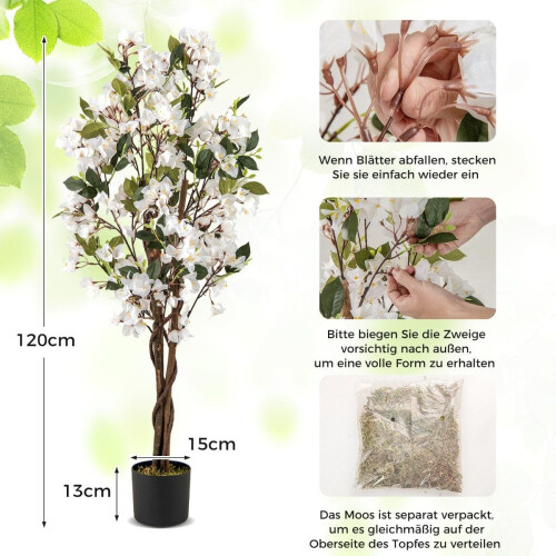 Bougainvillier artificiel, 120 cm, fleurs blanches 1