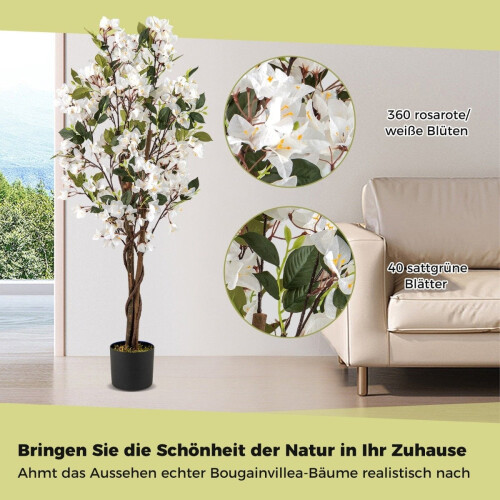 Bougainvillier artificiel, 120 cm, fleurs blanches 2