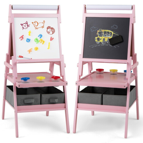 3-in-1 Kids Easel with Chalkboard, Whiteboard & Paper Roll