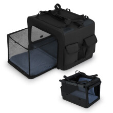 Caixa de transporte dobrável para animais de estimação com aberturas duplas, cesta de malha, 80x60x42 cm