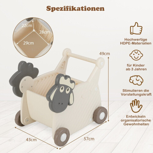 Toddler Walker with 18L Storage, Sheep Design, 4 Wheels 1