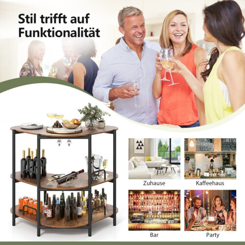 3-stufiger Stehtisch mit Glashalter und Metallrahmen, Braun 2