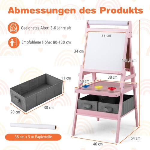 3-in-1 Kids Easel with Chalkboard, Whiteboard & Paper Roll 1