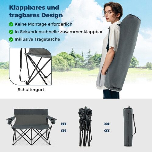 Cadeira de acampamento para dois com porta-copos e bolsa 1