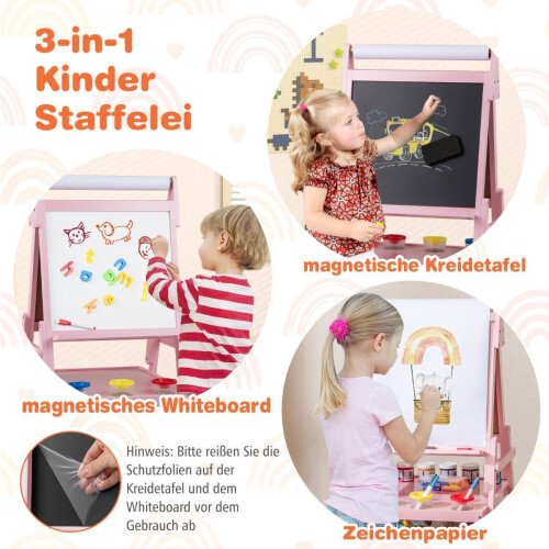 3-in-1 Kids Easel with Chalkboard, Whiteboard & Paper Roll 2