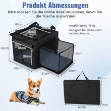 Opvouwbare reismand voor huisdieren met twee openingen, netmand, 80x60x42 cm