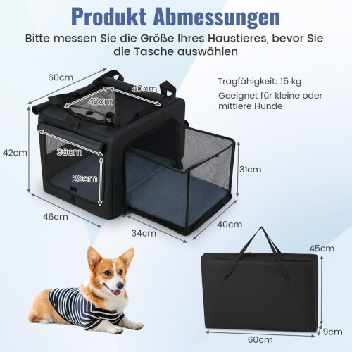 Foldable Pet Carrier with Dual Openings, Mesh Basket, 80x60x42 cm 1