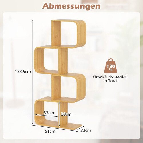 S-Shaped Bamboo Bookshelf, 4-Tier, 61x23x133.5 cm 1