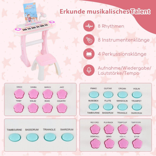 37-Key Kids Keyboard with Lights, Recording & Mic 2
