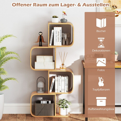 S-Shaped Bamboo Bookshelf, 4-Tier, 61x23x133.5 cm 2